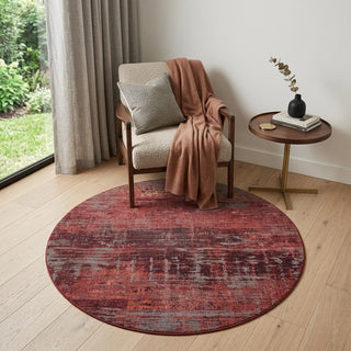 Home Outfitters 5' Red and Gray Round Abstract Non Skid Area Rug