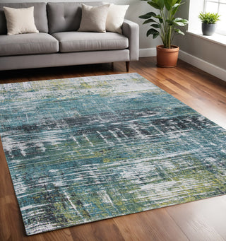 Home Outfitters 5' X 7' Blue and Green Abstract Non Skid Area Rug