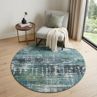 Home Outfitters 5' Blue and Green Round Abstract Non Skid Area Rug