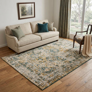 Home Outfitters 5' X 7' Blue and Green Abstract Non Skid Area Rug