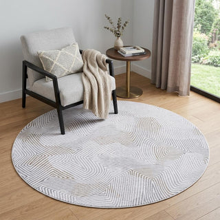 Home Outfitters 5' White Round Abstract Non Skid Area Rug