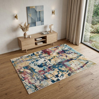 Home Outfitters 4' X 6' Cream Blue and Green Abstract Distressed Area Rug
