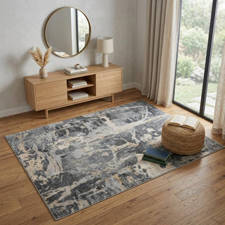 Home Outfitters 4' X 6' Ivory Black and Gray Abstract Distressed Area Rug