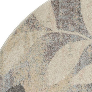 Home Outfitters 4' Ivory Gray And Blue Botanical Leaves Round Rug