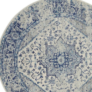 Home Outfitters 4' Ivory And Light Blue Floral Medallion Distressed Round Rug
