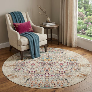 Home Outfitters 4' Ivory And Brown Floral Distressed Round Rug