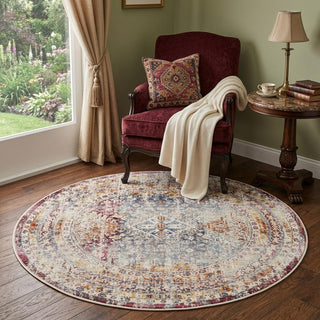 Home Outfitters 4' Ivory Red And Orange Geometric Distressed Round Rug
