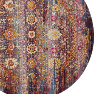 Home Outfitters 4' Blue Yellow And Red Floral Distressed Round Rug