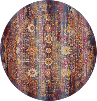 Home Outfitters 4' Blue Yellow And Red Floral Distressed Round Rug