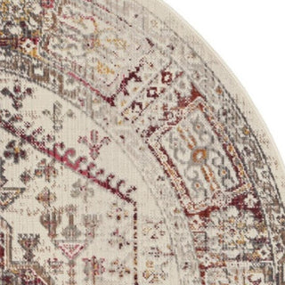 Home Outfitters 4' Ivory Red And Orange Floral Distressed Round Rug