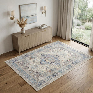 Home Outfitters 4' X 6' Ivory Blue And Orange Floral Distressed Area Rug