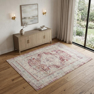 Home Outfitters 4' X 6' Ivory Red And Brown Floral Distressed Area Rug