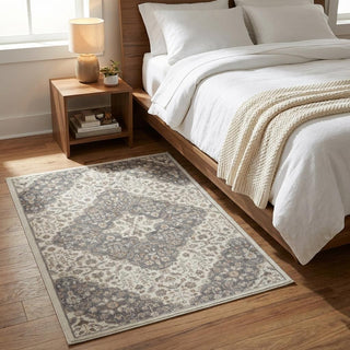 Home Outfitters 4' X 6' Ivory and Gray Floral Non Skid Area Rug