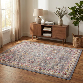 Home Outfitters 4' X 6' Ivory Pink And Gray Floral Distressed Area Rug
