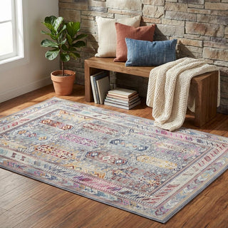 Home Outfitters 4' X 6' Ivory Gray And Red Floral Distressed Area Rug