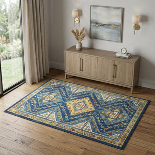 Home Outfitters 4' X 6' Blue Geometric Power Loom Area Rug