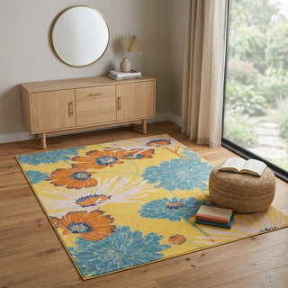 Home Outfitters 4' X 6' Yellow Floral Power Loom Area Rug