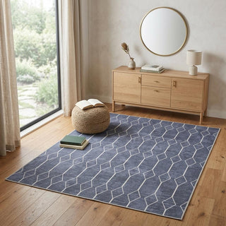 Home Outfitters 4' X 6' Blue and Ivory Geometric Power Loom Area Rug