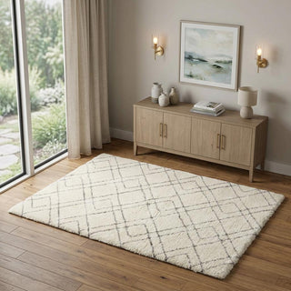Home Outfitters 4' X 6' Ivory and Gray Geometric Shag Area Rug