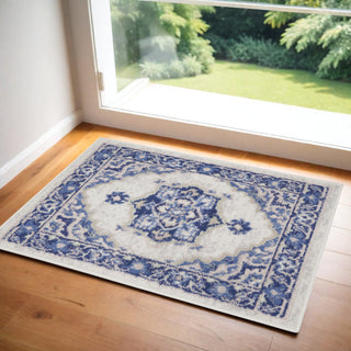 Home Outfitters 2' X 3' Blue and Ivory Floral Medallion Area Rug