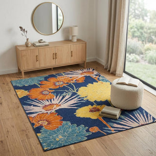 Home Outfitters 4' X 6' Blue Floral Power Loom Area Rug