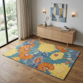 Home Outfitters 4' X 6' Blue Floral Power Loom Area Rug