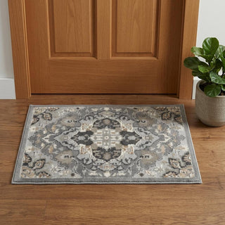 Home Outfitters 2' X 3' Black and Gray Floral Non Skid Area Rug