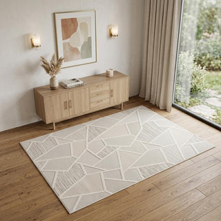 Home Outfitters 4' X 6' Cream and Beige Geometric Distressed Area Rug