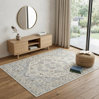 Home Outfitters 4' X 6' Gray and Beige Oriental Distressed Area Rug