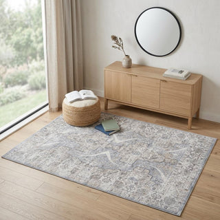Home Outfitters 4' X 6' Blue and Gray Abstract Distressed Area Rug