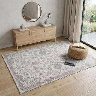 Home Outfitters 4' X 6' Beige and Gray Floral Distressed Area Rug