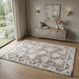 Home Outfitters 4' X 6' Beige and Brown Abstract Distressed Area Rug