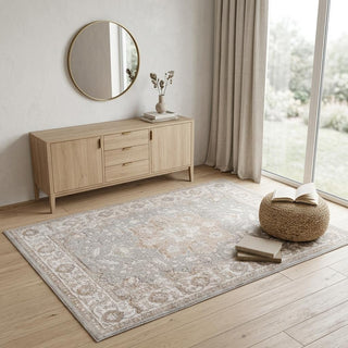 Home Outfitters 4' X 6' Beige and Gray Oriental Distressed Area Rug