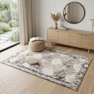 Home Outfitters 4' X 6' Cream and Brown Abstract Distressed Area Rug