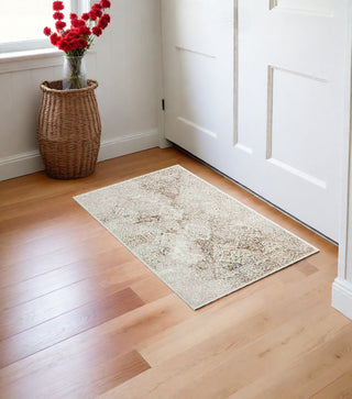 Home Outfitters 2' X 3' Beige and Ivory Damask Area Rug