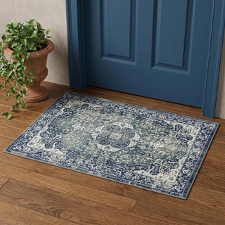 Home Outfitters 2' X 3' Blue and Ivory Floral Area Rug