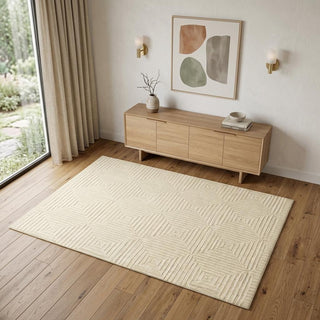 Home Outfitters 4' X 6' Ivory Wool Geometric Hand Knotted Area Rug