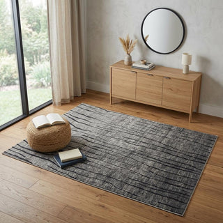 Home Outfitters 4' X 6' Gray and Black Abstract Power Loom Area Rug