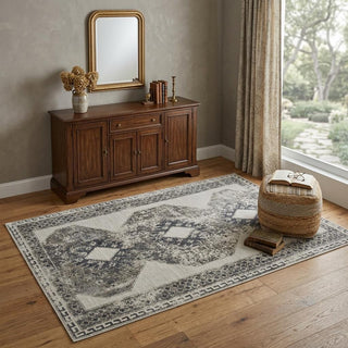 Home Outfitters 4' X 6' Gray and Ivory Abstract Power Loom Worn Faded Area Rug