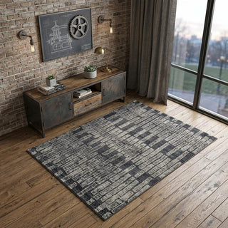 Home Outfitters 4' X 6' Gray and Black Geometric Power Loom Worn Faded Area Rug