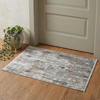 Home Outfitters 2' X 3' Gray Ivory and Gold Abstract Power Loom Area Rug With Fringe