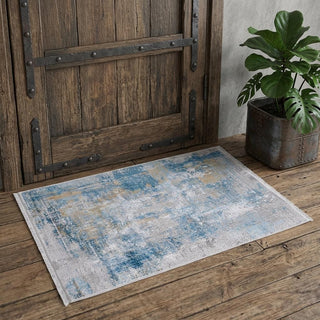 Home Outfitters 2' X 3' Blue Gold and Gray Abstract Power Loom Area Rug With Fringe