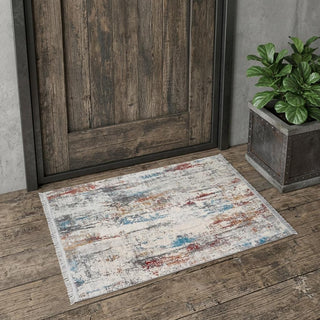 Home Outfitters 2' X 3' Gray Blue and Red Abstract Power Loom Area Rug With Fringe