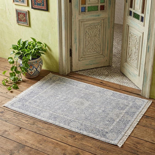 Home Outfitters 2' X 3' Gray Blue and Taupe Abstract Hand Woven Distressed Area Rug With Fringe