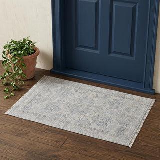Home Outfitters 2' X 3' Gray Blue and Taupe Oriental Hand Woven Distressed Area Rug With Fringe