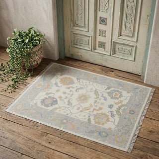 Home Outfitters 2' X 3' Gray Ivory and Orange Wool Floral Hand Knotted Area Rug With Fringe