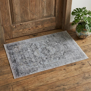 Home Outfitters 2' X 3' Gray and Silver Oriental Power Loom Worn Faded Area Rug