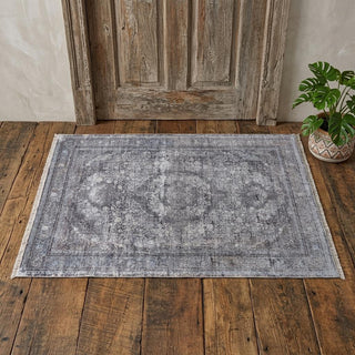 Home Outfitters 2' X 3' Gray and Silver Oriental Power Loom Worn Faded Area Rug