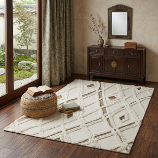 Home Outfitters 4' X 6' Ivory Taupe and Brown Wool Geometric Hand Tufted Area Rug