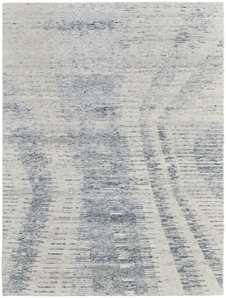 Home Outfitters 4' X 6' Ivory Gray and Blue Abstract Hand Knotted Worn Faded Area Rug